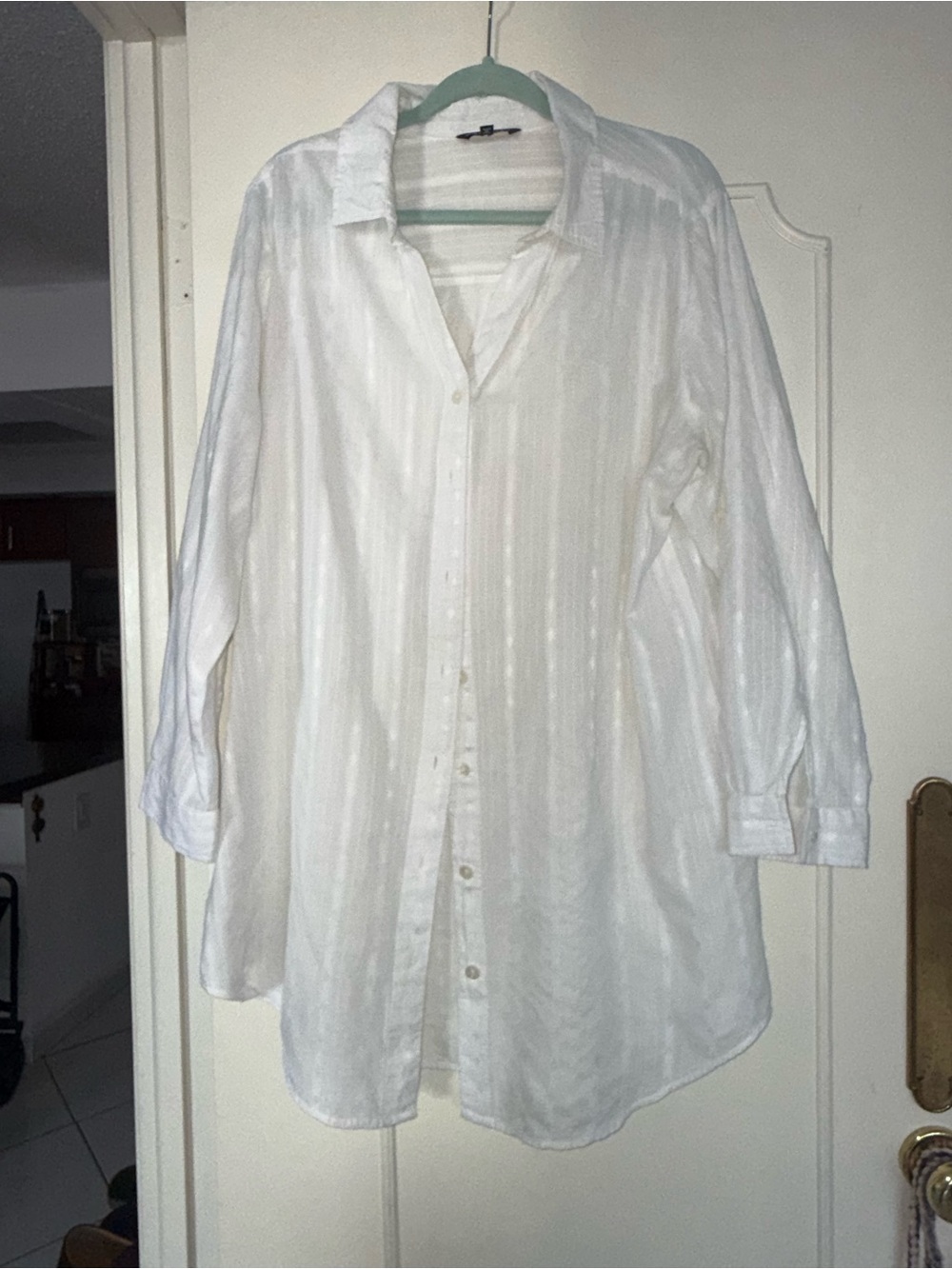 Lightweight White Women's Swim Coverup Shirt — Classic Button-Up